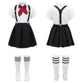 Kids Girls Student School Uniform Shirt Top with Suspenders Skirt Socks Children Choir Stage Performance Suit Schoolgirl Costume