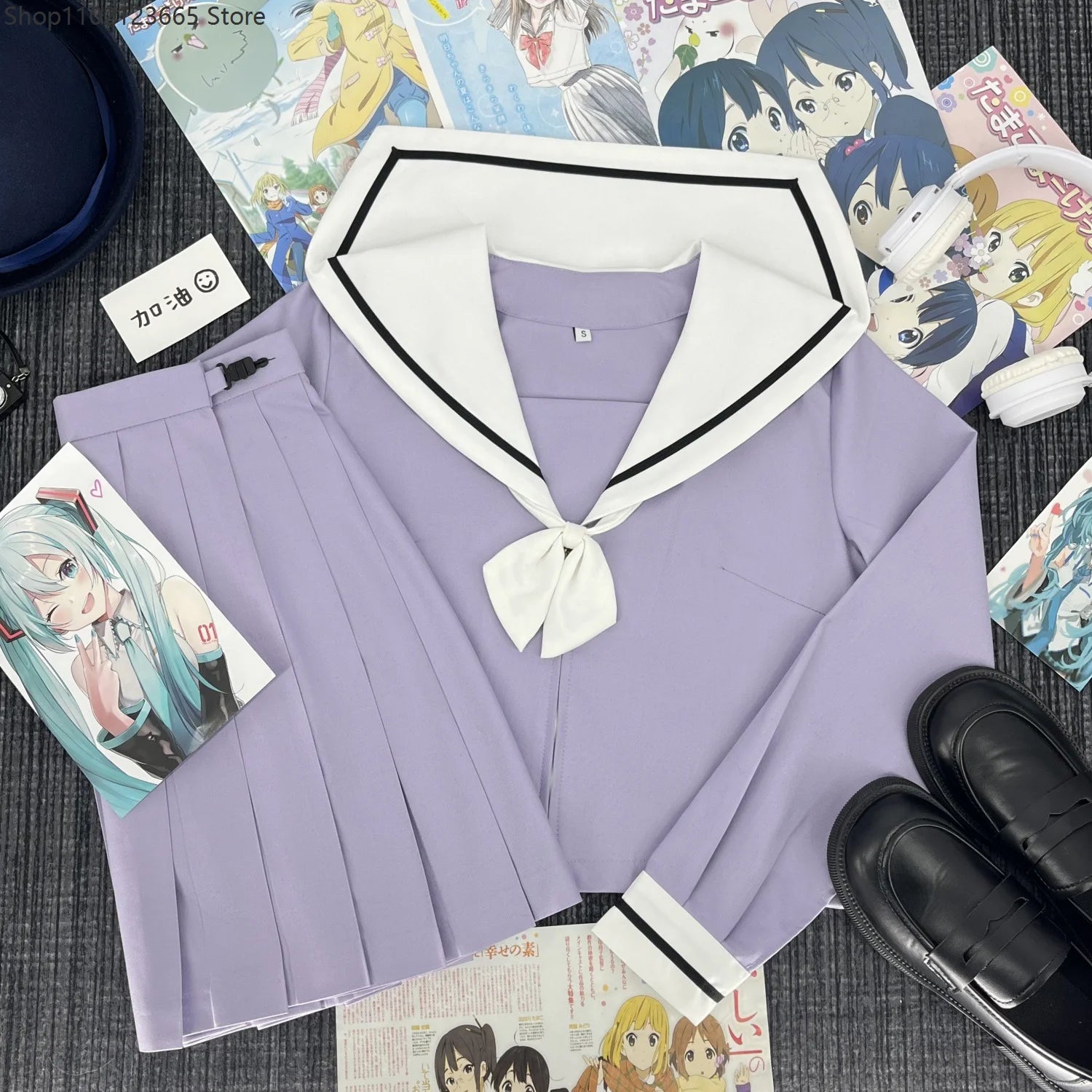 Cute Japanese-style Summer School Uniform Skirt For Girls Cosplay Purple Shirt Jk Sailor Uniform Women's Party Long-sleeve Suit