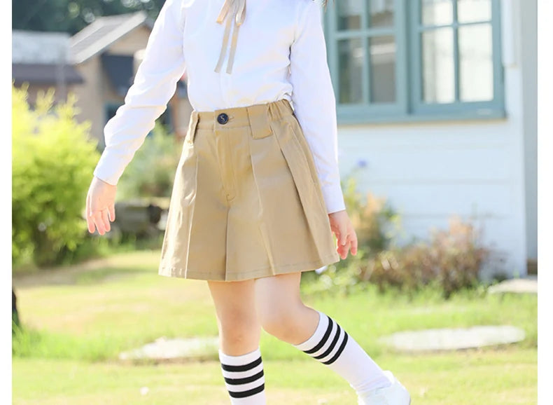 College Preppy Style Kids Uniform Skirt for Girls to School Girl Khaki Pleated Skirt Clothes Elegant Child Uniform For Teenager