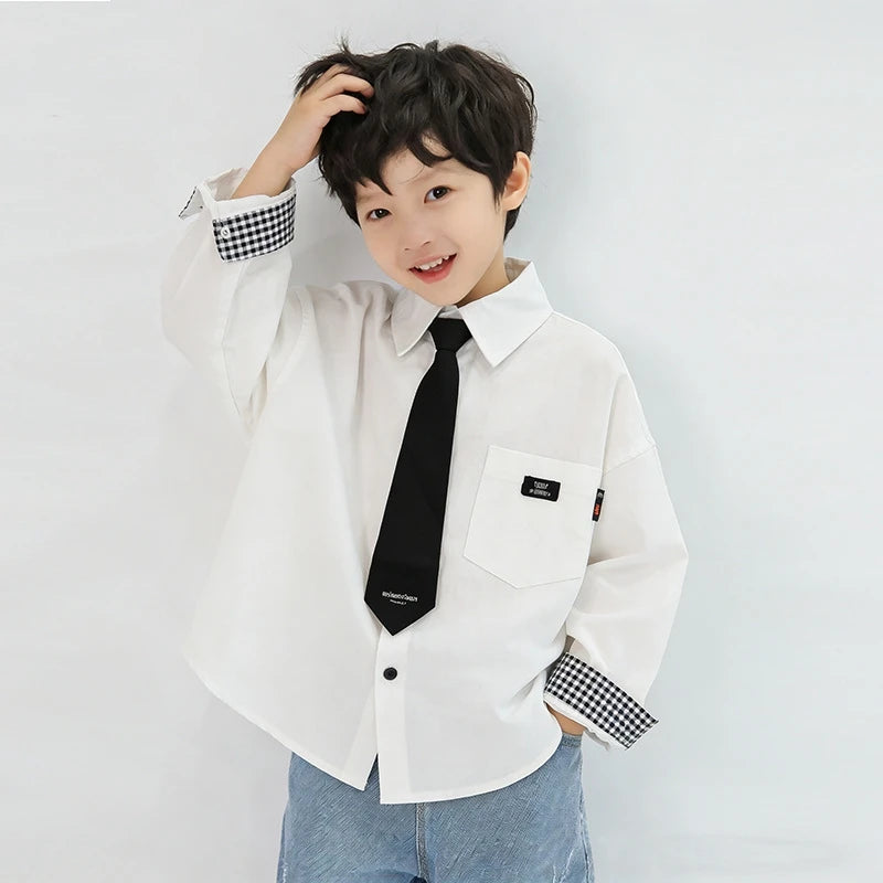 Boys Polo Shirts 2026 Autumn Spring T-shirts for Kids School Uniform Children White Blouse Teenager Outerwear Baby Outfits