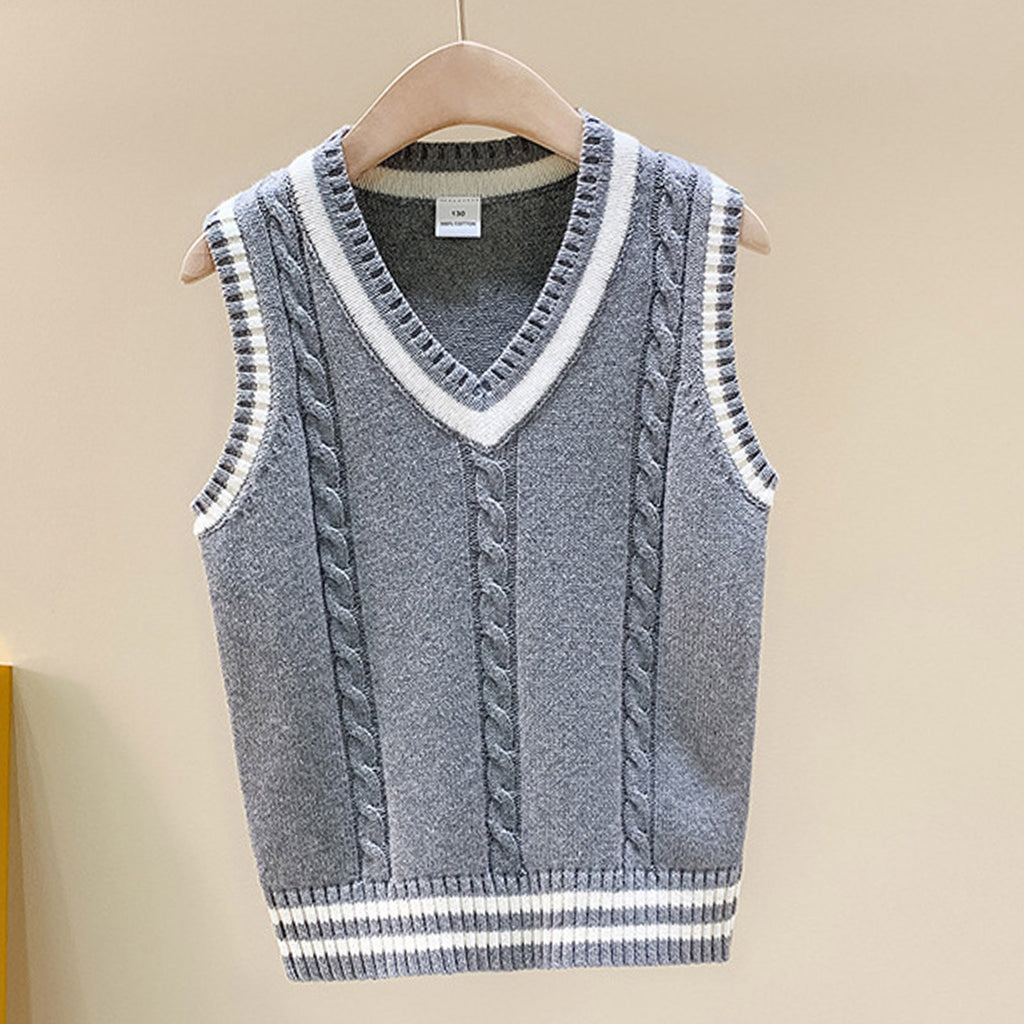 Boys Girls School Uniform Waistcoat Casual Knitted Sweater Vest V Neck Preppy Style Outerwear Children Spring Autumn Clothing