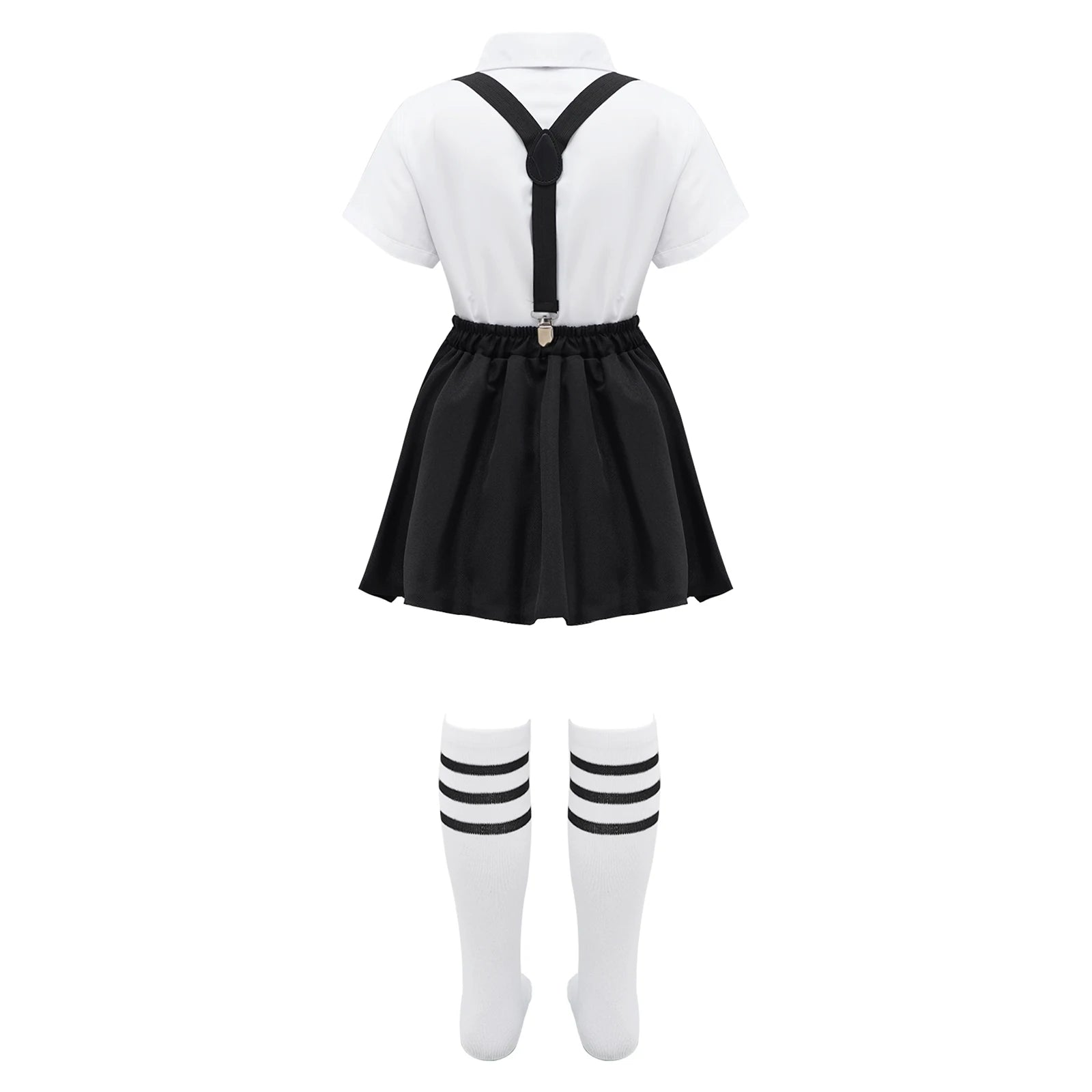 Children Girls Choir Outfits School Uniform Bow Tie Shirt with Suspender Skirt and Socks Schoolgirls Stage Performance Costume