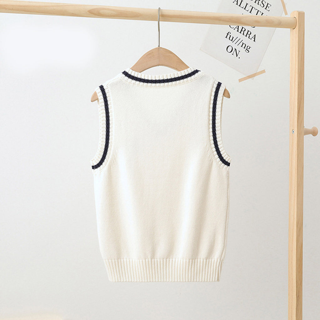 Boys Girls School Uniform Waistcoat Casual Knitted Sweater Vest V Neck Preppy Style Outerwear Children Spring Autumn Clothing