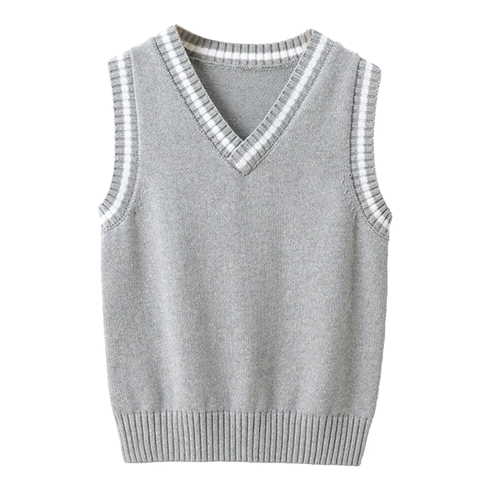 Boys Girls School Uniform Waistcoat Casual Knitted Sweater Vest V Neck Preppy Style Outerwear Children Spring Autumn Clothing
