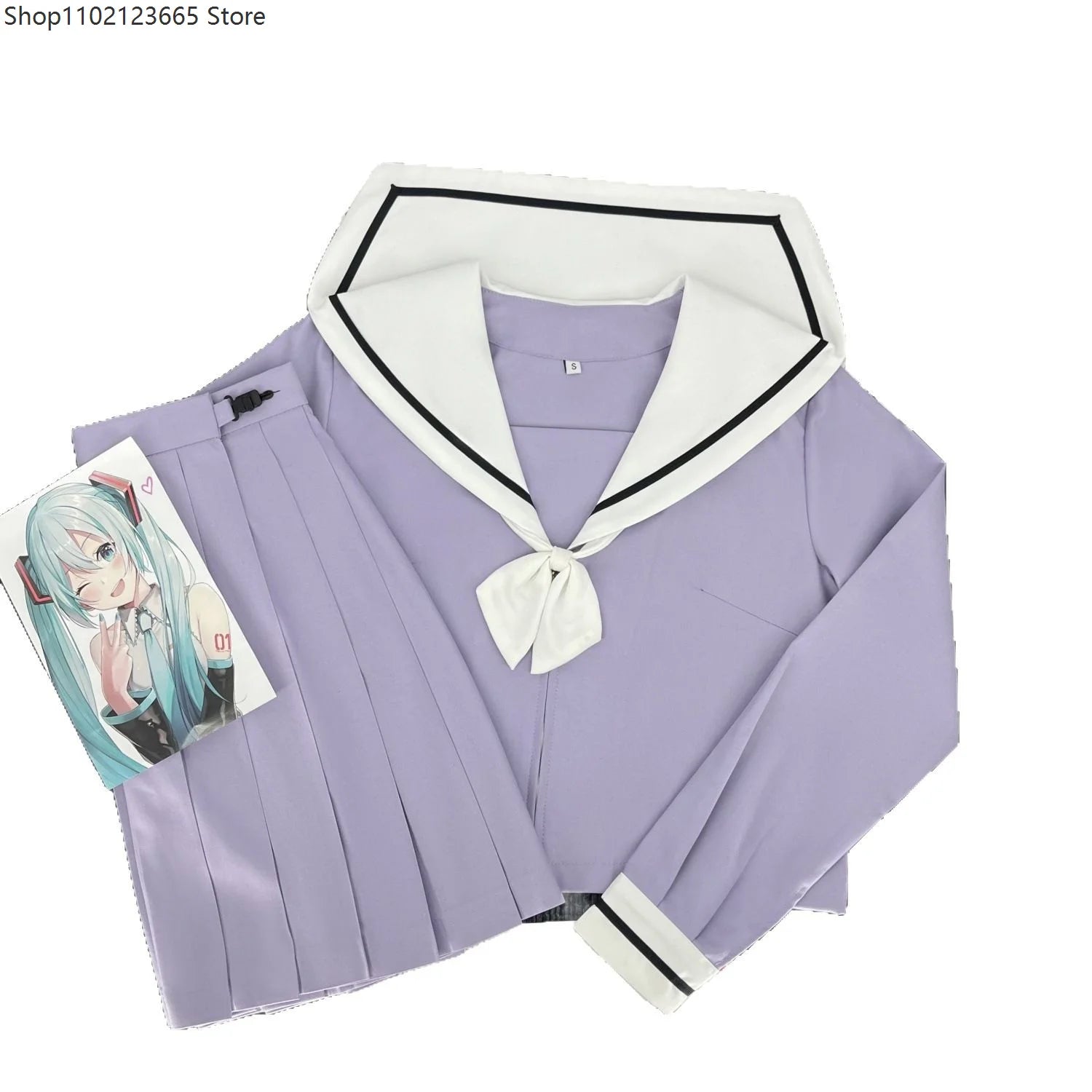 Cute Japanese-style Summer School Uniform Skirt For Girls Cosplay Purple Shirt Jk Sailor Uniform Women's Party Long-sleeve Suit