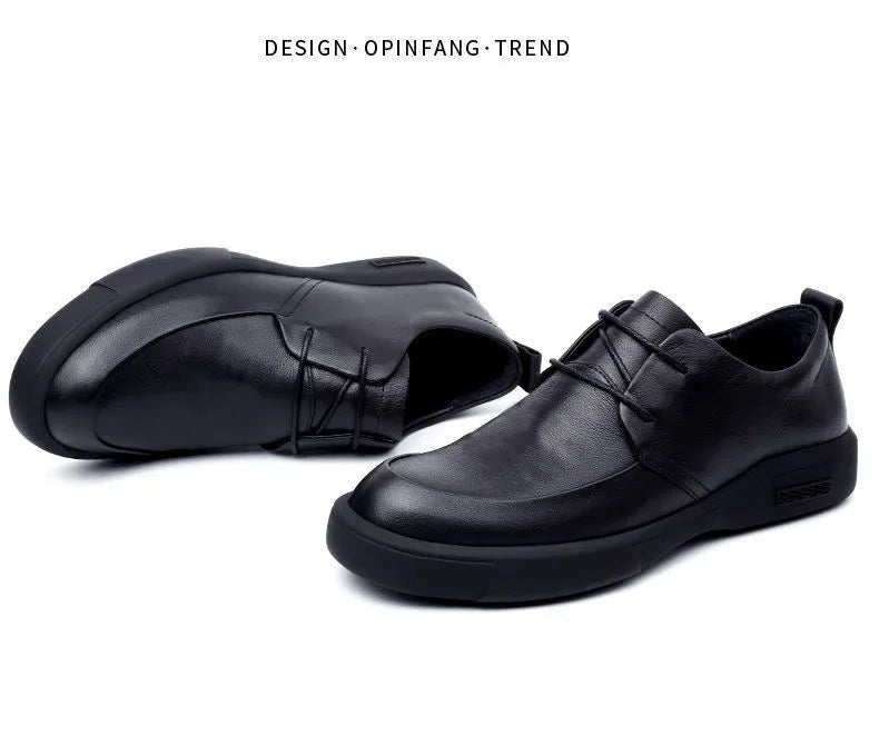 Black Men Dress Casual Shoes British Fashion Round Toe Breathable Soft Sole Comfortable Lace Up