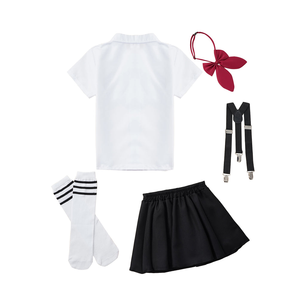 Kids Girls Student School Uniform Shirt Top with Suspenders Skirt Socks Children Choir Stage Performance Suit Schoolgirl Costume