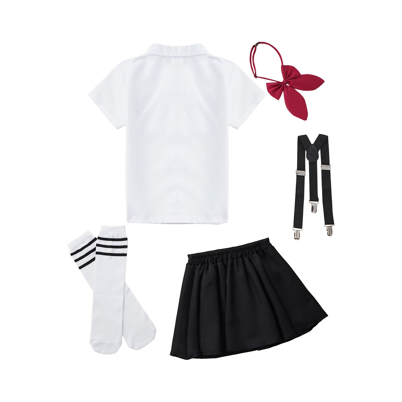 Kids Girls Student School Uniform Shirt Top with Suspenders Skirt Socks Children Choir Stage Performance Suit Schoolgirl Costume