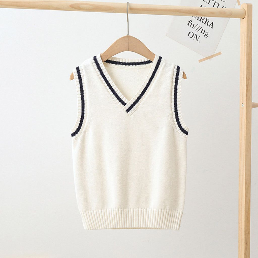 Boys Girls School Uniform Waistcoat Casual Knitted Sweater Vest V Neck Preppy Style Outerwear Children Spring Autumn Clothing