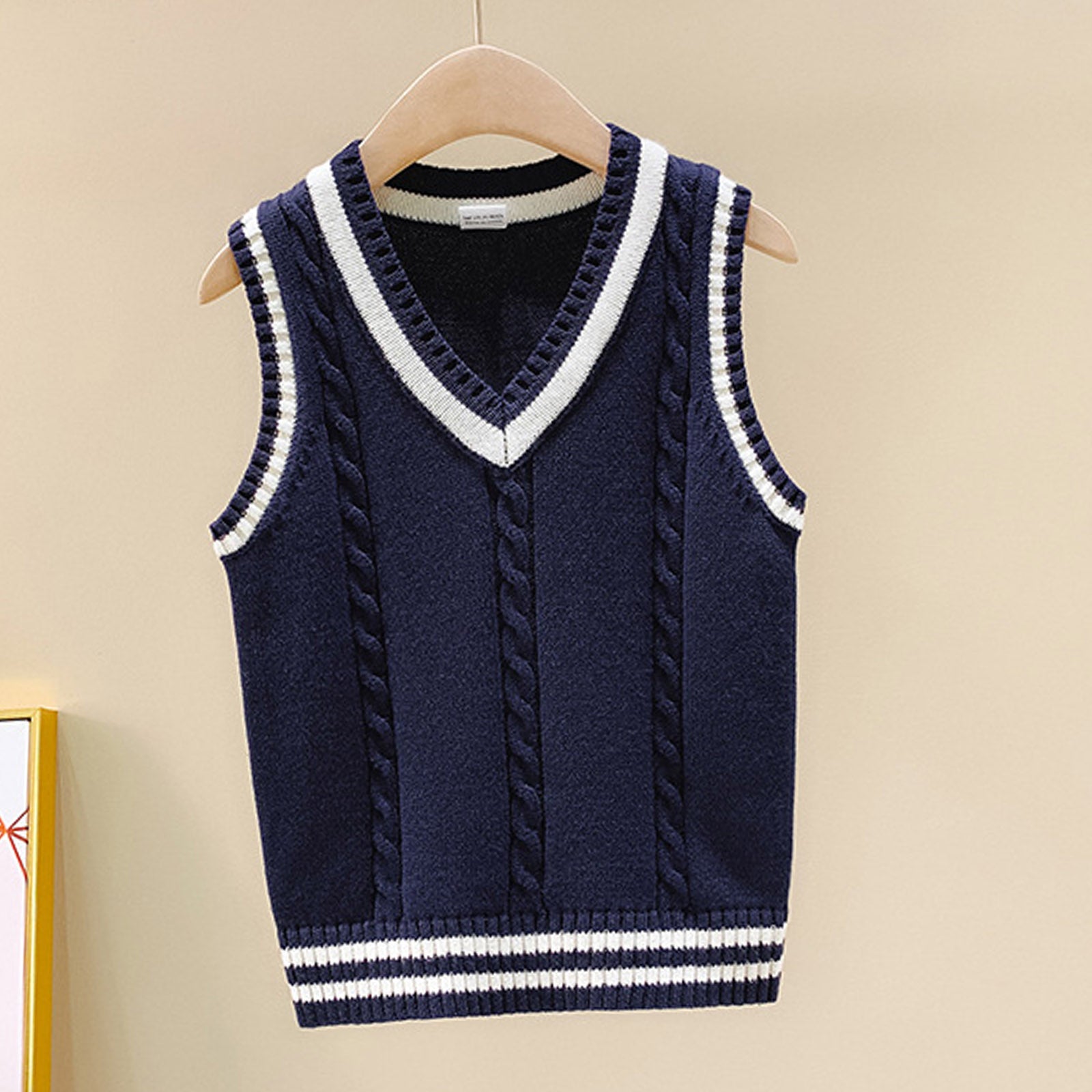 Boys Girls School Uniform Waistcoat Casual Knitted Sweater Vest V Neck Preppy Style Outerwear Children Spring Autumn Clothing
