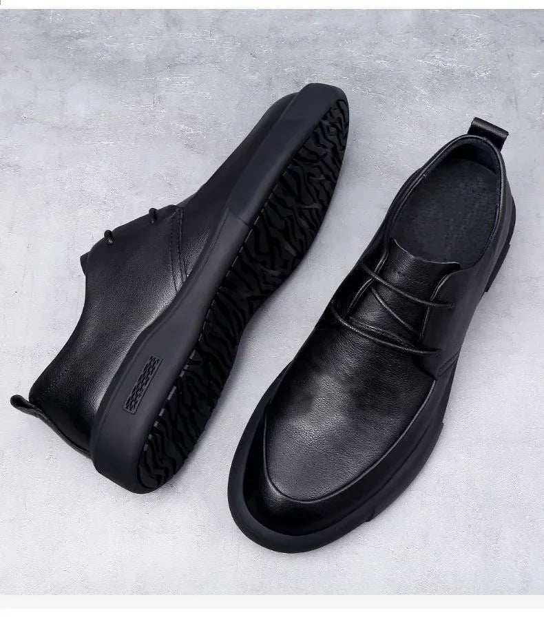 Black Men Dress Casual Shoes British Fashion Round Toe Breathable Soft Sole Comfortable Lace Up