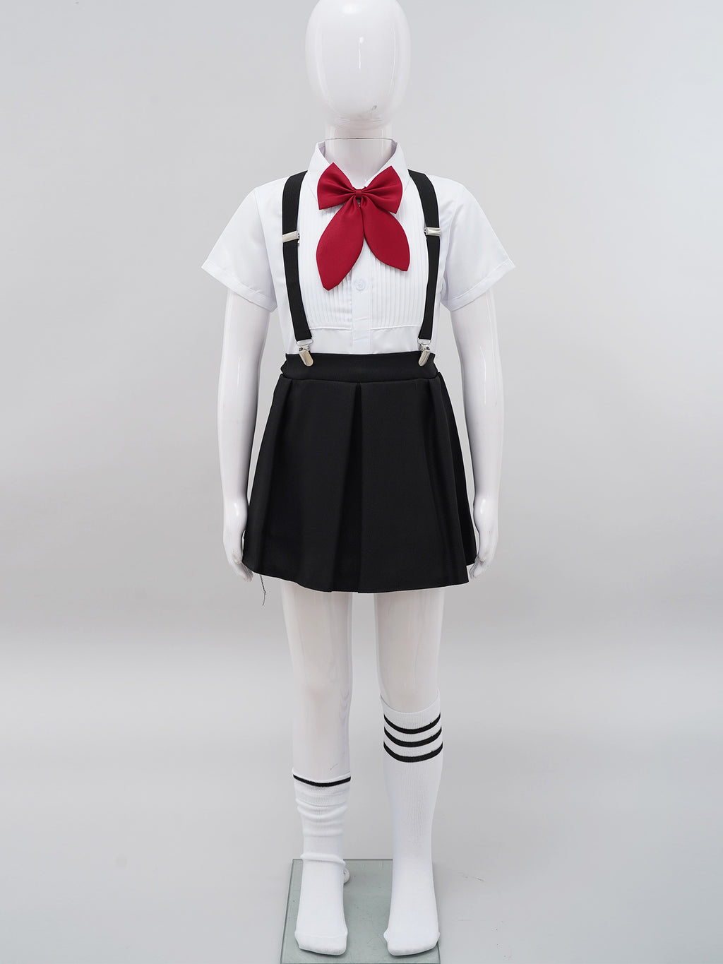 Kids Girls Student School Uniform Shirt Top with Suspenders Skirt Socks Children Choir Stage Performance Suit Schoolgirl Costume