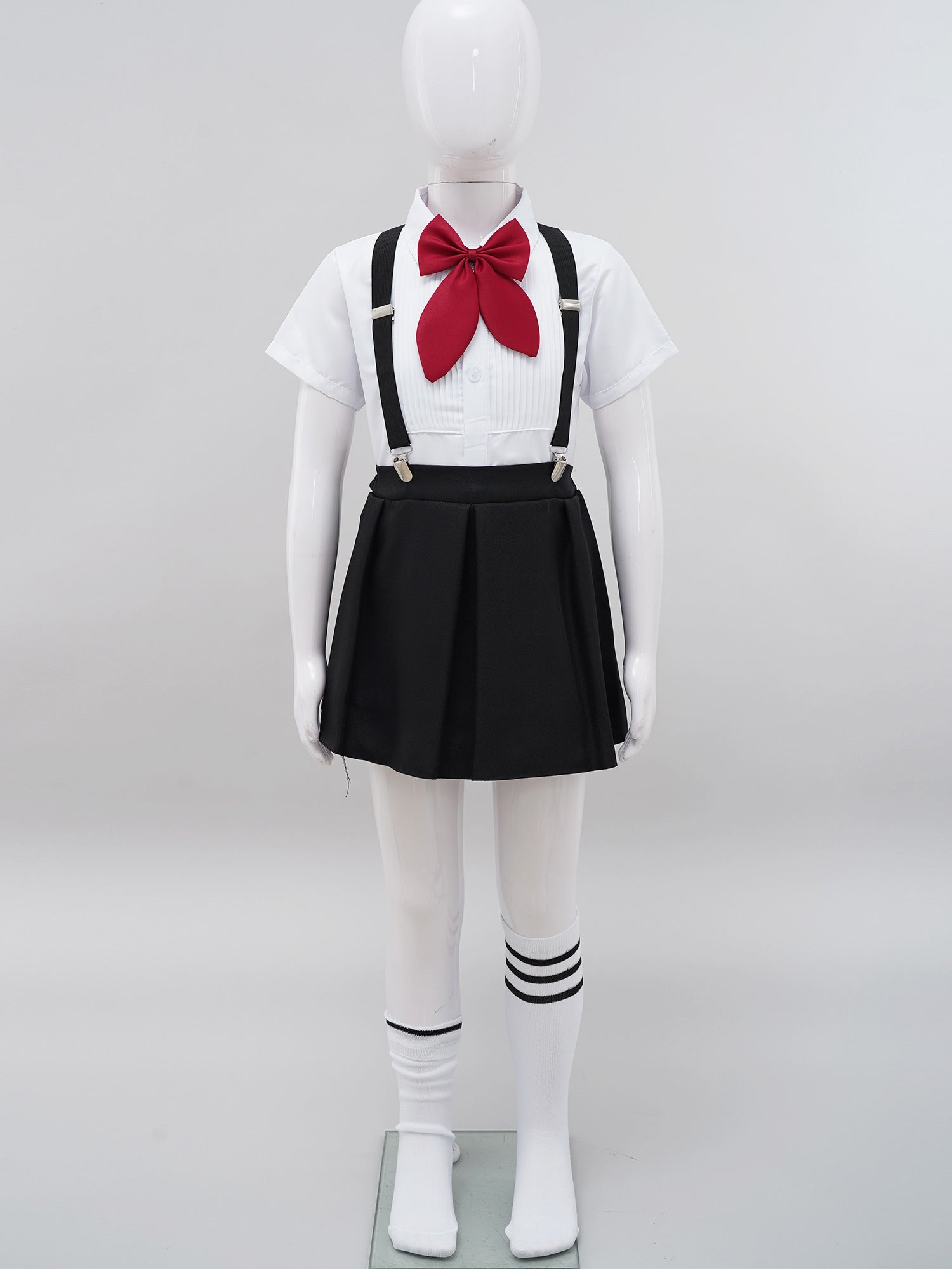 Kids Girls Student School Uniform Shirt Top with Suspenders Skirt Socks Children Choir Stage Performance Suit Schoolgirl Costume