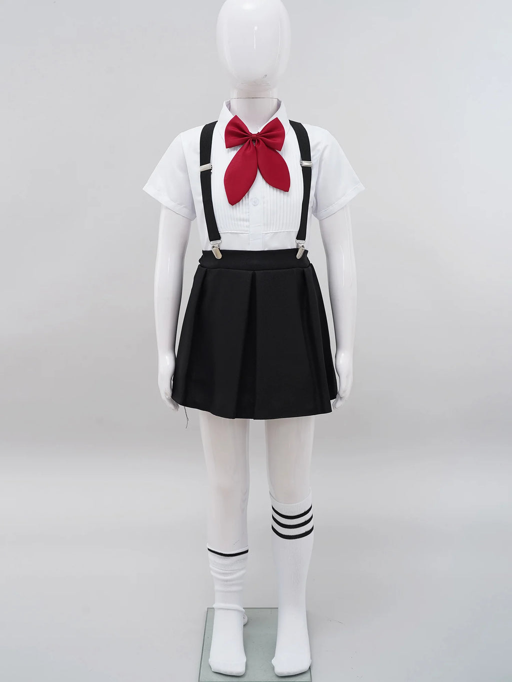 Children Girls Choir Outfits School Uniform Bow Tie Shirt with Suspender Skirt and Socks Schoolgirls Stage Performance Costume