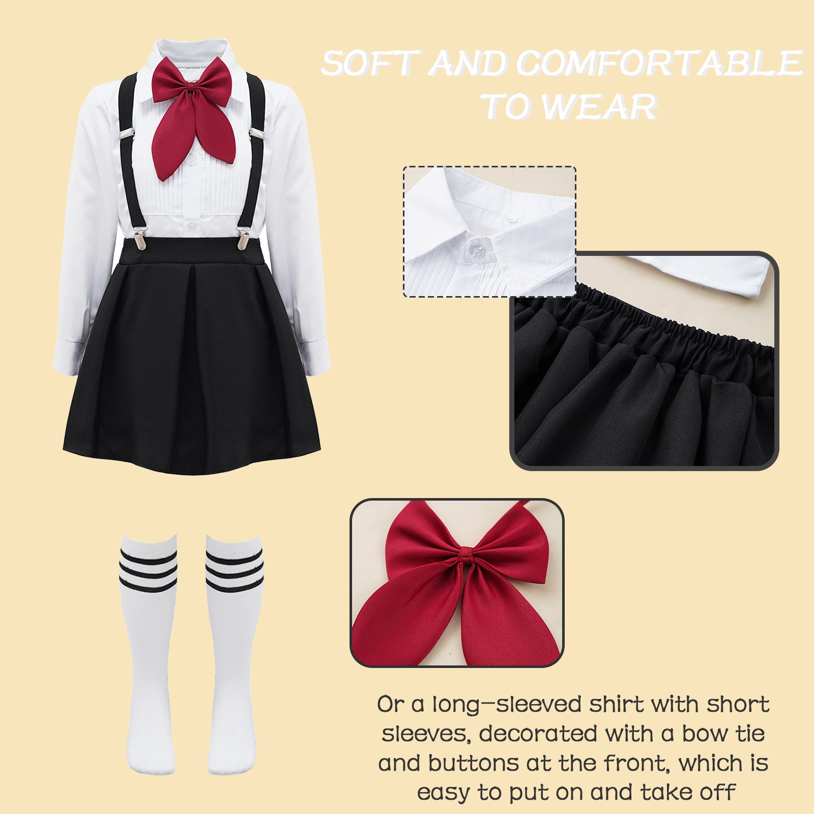 Kids Girls Student School Uniform Shirt Top with Suspenders Skirt Socks Children Choir Stage Performance Suit Schoolgirl Costume
