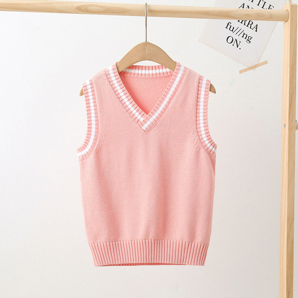 Boys Girls School Uniform Waistcoat Casual Knitted Sweater Vest V Neck Preppy Style Outerwear Children Spring Autumn Clothing