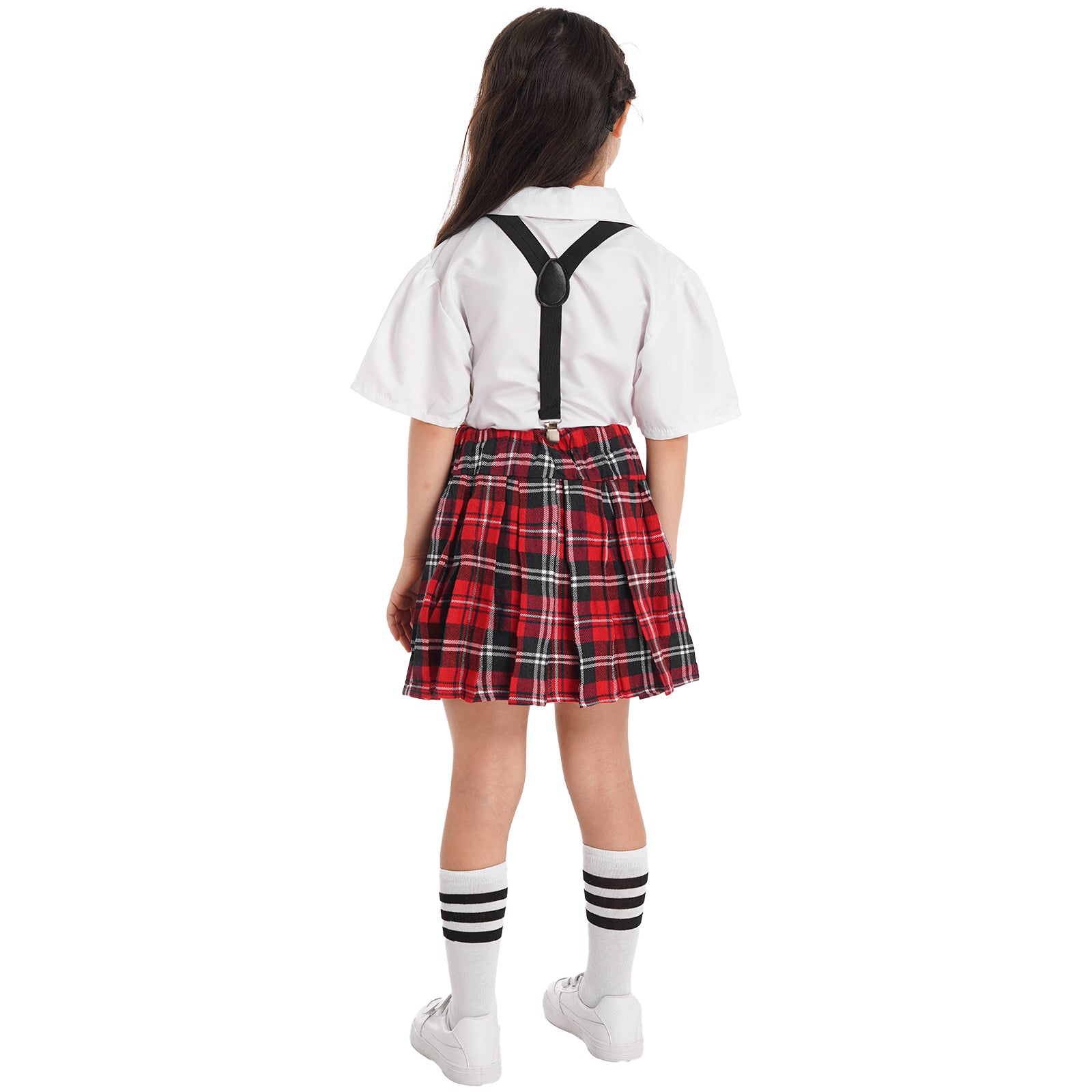 Kids Girls Student School Uniform Shirt Top with Suspenders Skirt Socks Children Choir Stage Performance Suit Schoolgirl Costume