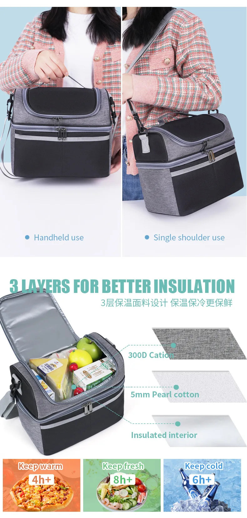 Insulated Lunch Bag Large Lunch Bags For Women Men Reusable Lunch Bag With Adjustable Shoulder Strap