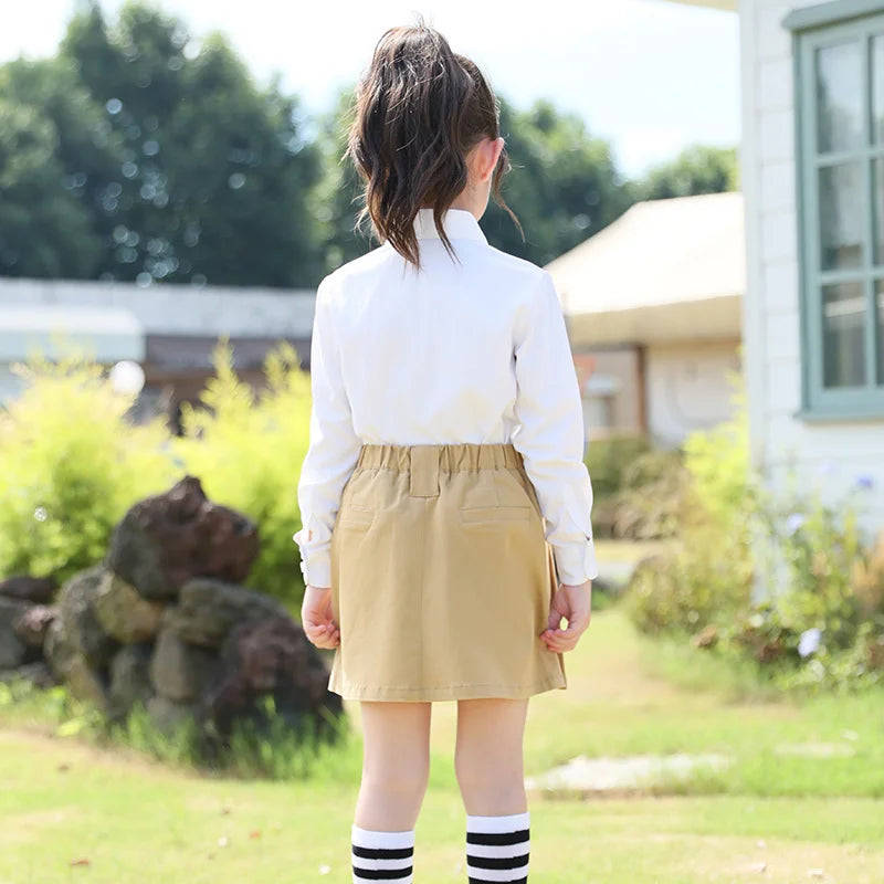 College Preppy Style Kids Uniform Skirt for Girls to School Girl Khaki Pleated Skirt Clothes Elegant Child Uniform For Teenager