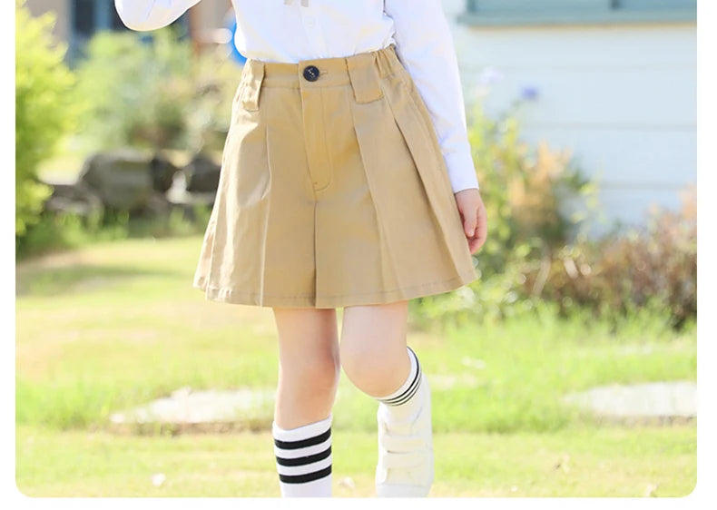 College Preppy Style Kids Uniform Skirt for Girls to School Girl Khaki Pleated Skirt Clothes Elegant Child Uniform For Teenager