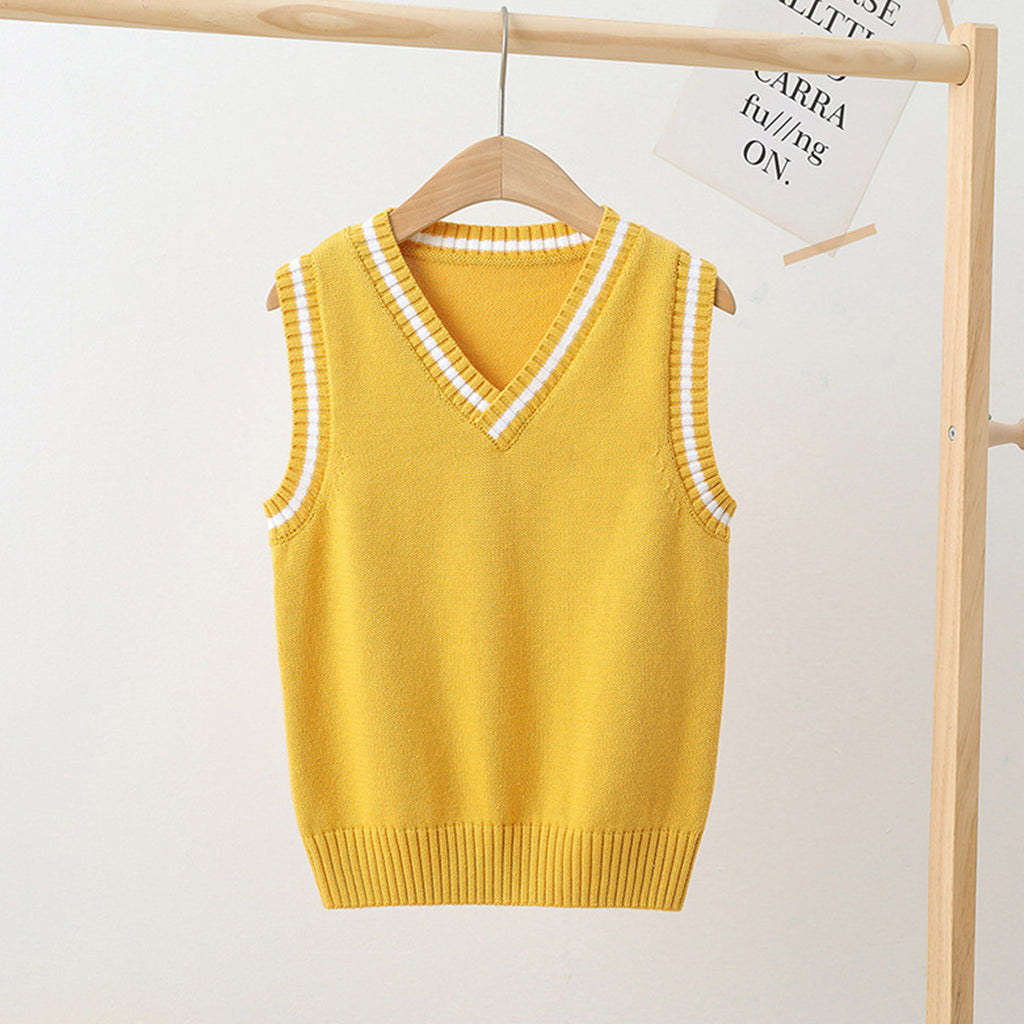 Boys Girls School Uniform Waistcoat Casual Knitted Sweater Vest V Neck Preppy Style Outerwear Children Spring Autumn Clothing