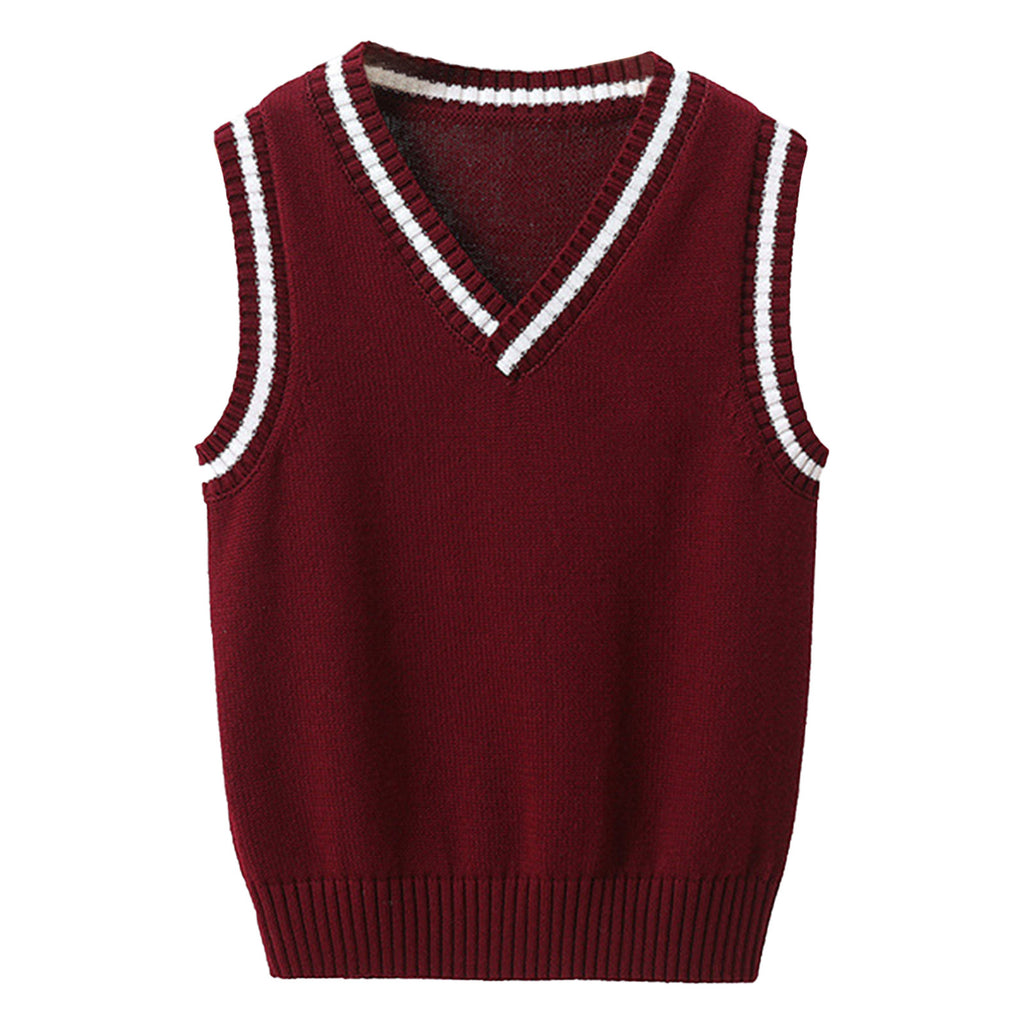 Boys Girls School Uniform Waistcoat Casual Knitted Sweater Vest V Neck Preppy Style Outerwear Children Spring Autumn Clothing