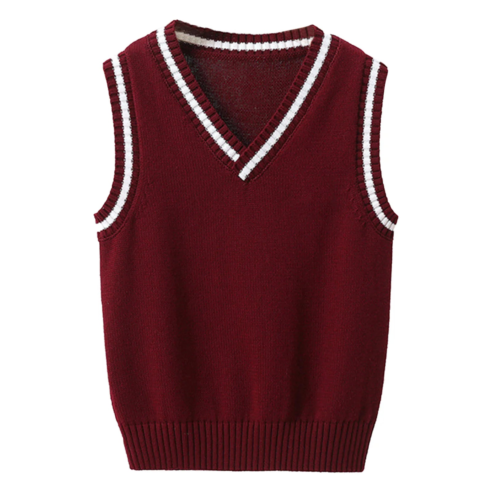 Boys Girls School Uniform Waistcoat Casual Knitted Sweater Vest V Neck Preppy Style Outerwear Children Spring Autumn Clothing