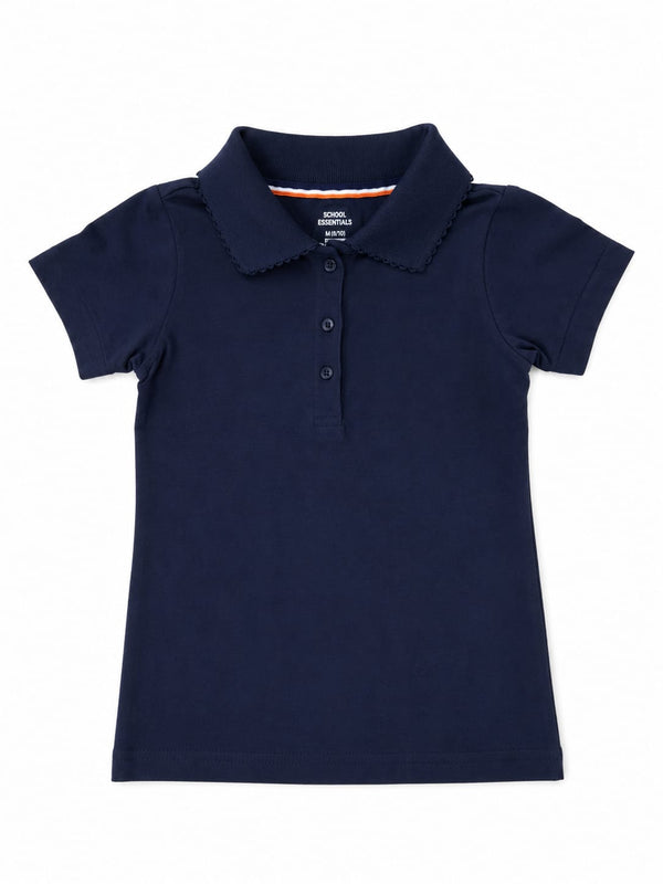 School Essentials Girls' Short-Sleeve School Uniform Polo Shirt – Navy