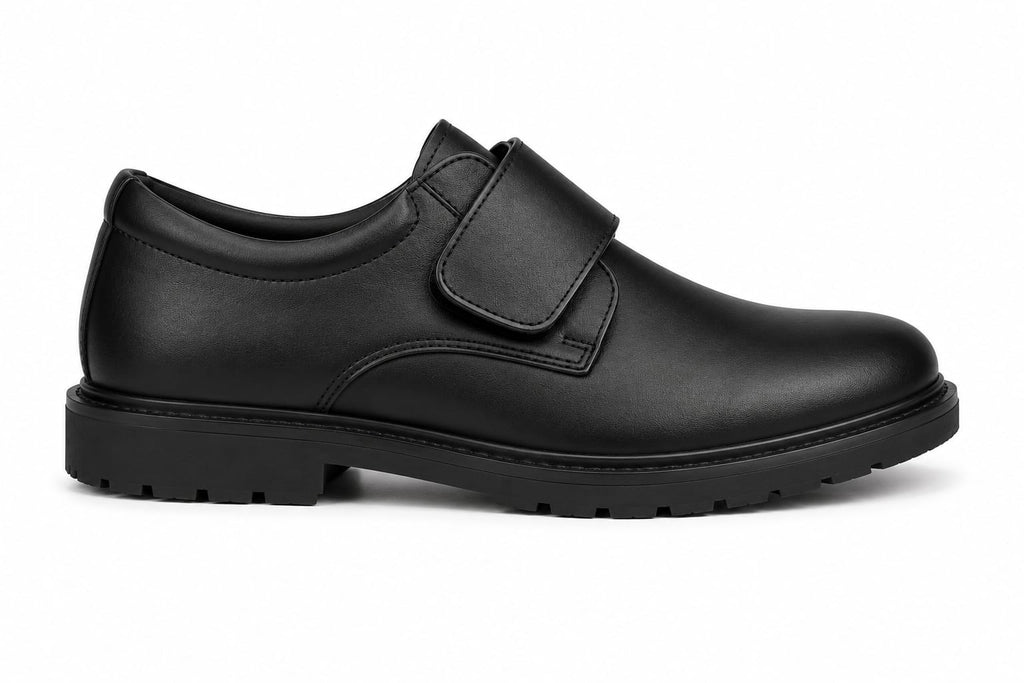 Boys' Classic Black Uniform Oxford Shoes – Easy Hook-and-Loop Strap