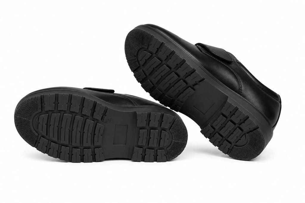 Boys' Classic Black Uniform Oxford Shoes – Easy Hook-and-Loop Strap