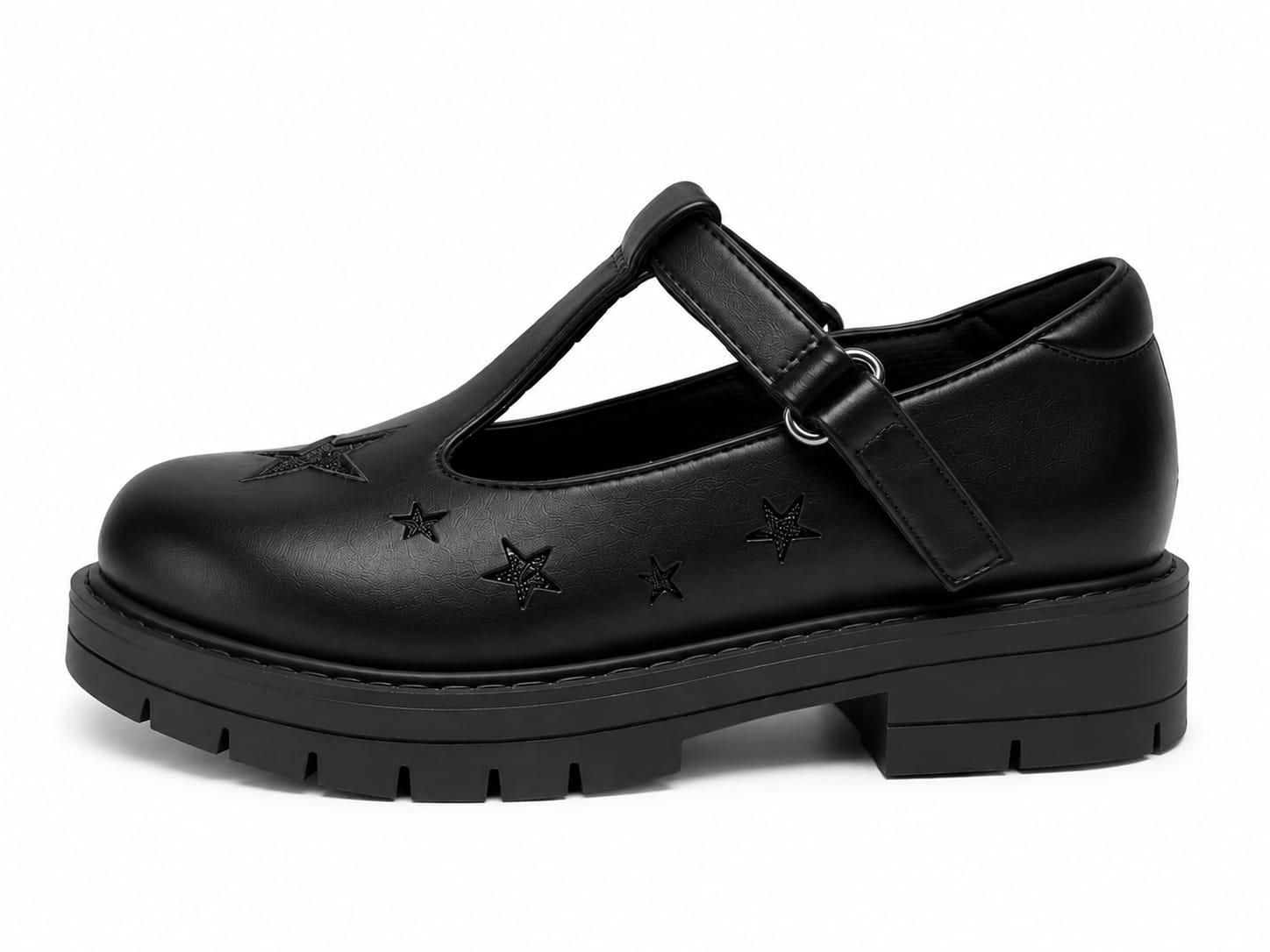 Girls' Chunky Star-Embossed Mary Jane School Shoes – T-Strap