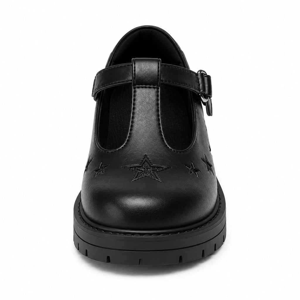 Girls' Chunky Star-Embossed Mary Jane School Shoes – T-Strap