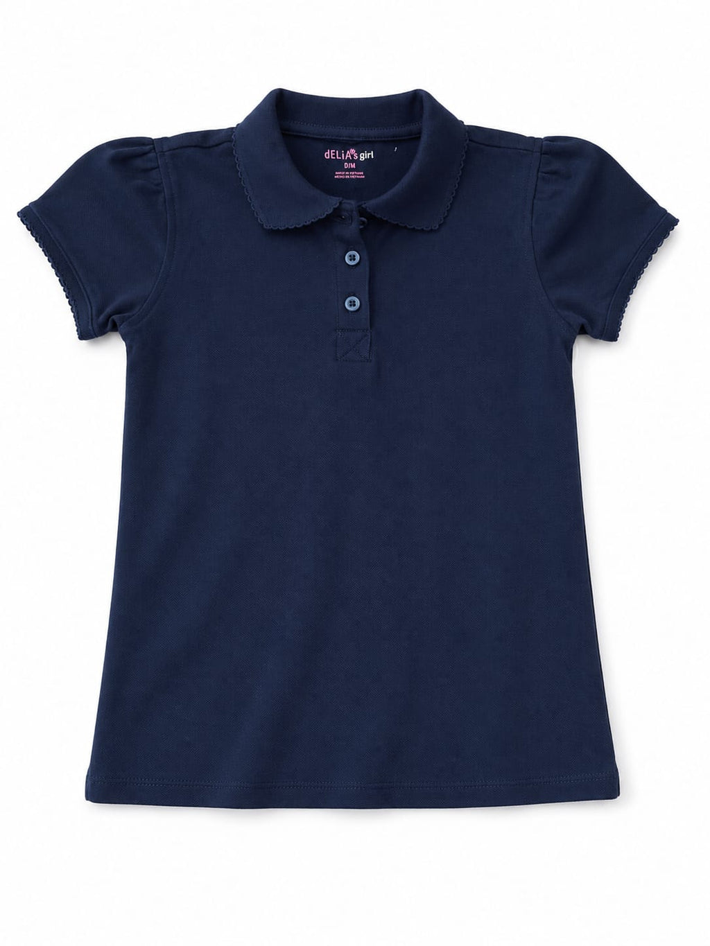 Delia's Girl Girls' Puff-Sleeve School Uniform Polo Shirt – Navy