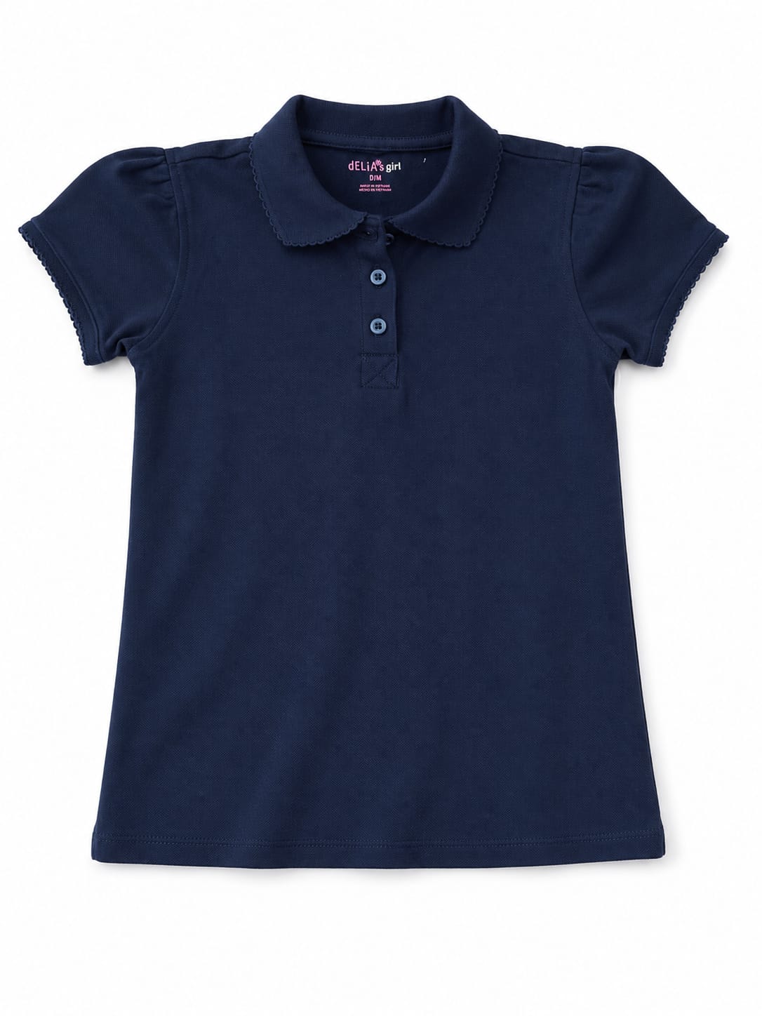Delia's Girl Girls' Puff-Sleeve School Uniform Polo Shirt – Navy