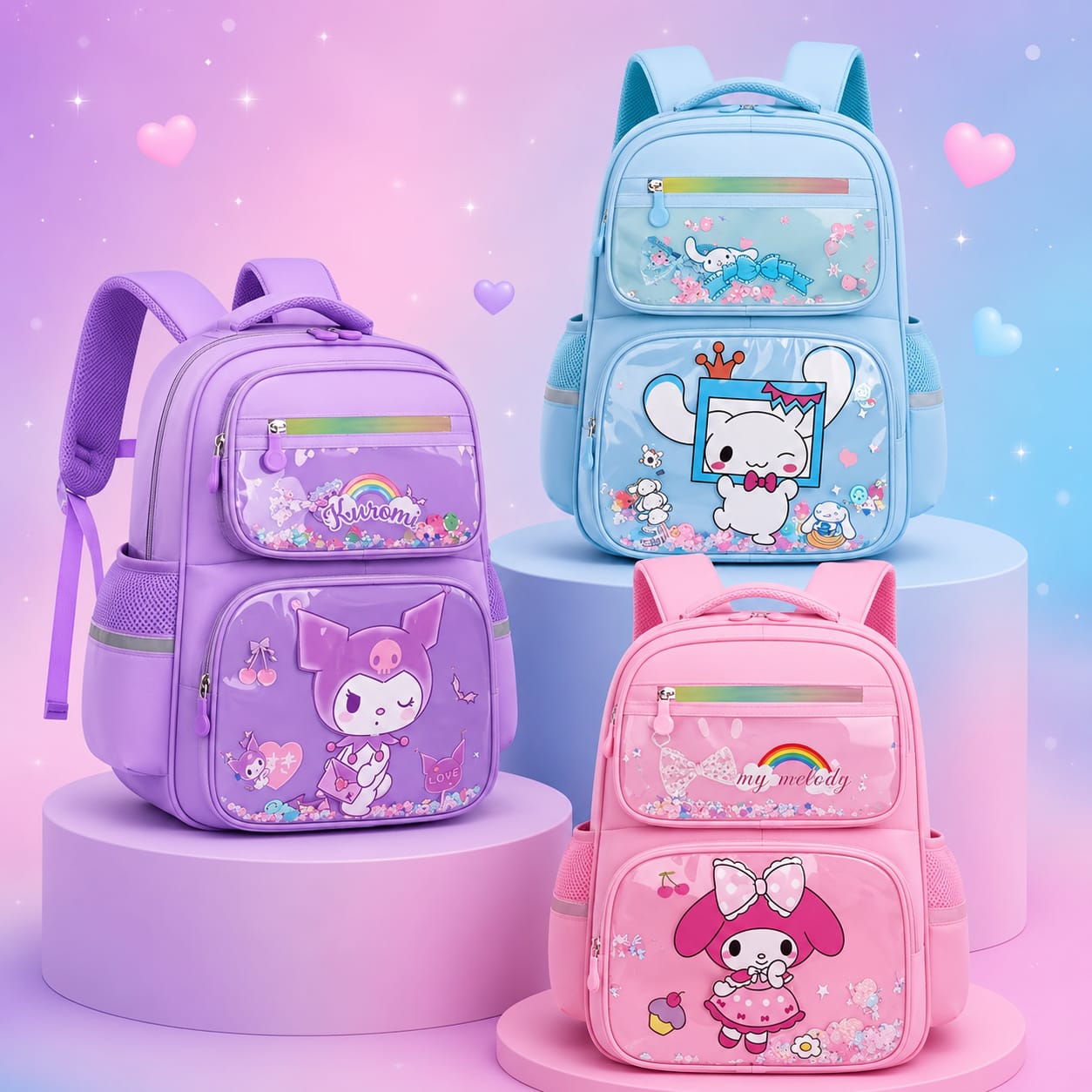 Cute Sanrio Characters School Backpack – Kuromi, My Melody & Cinnamoroll