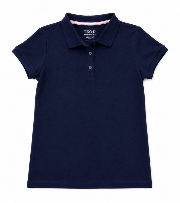 IZOD Girls' Performance Short-Sleeve School Uniform Polo Shirt – Navy