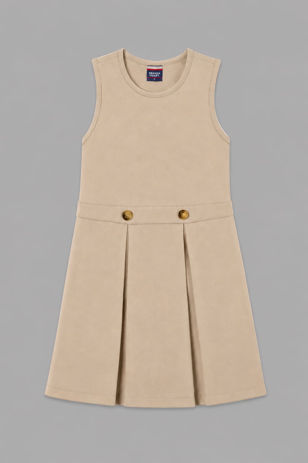 Premium Wear Girls' Front-Button Pleated School Uniform Jumper – Khaki & Navy Blue