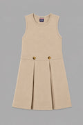 Premium Wear Girls' Front-Button Pleated School Uniform Jumper – Khaki & Navy Blue