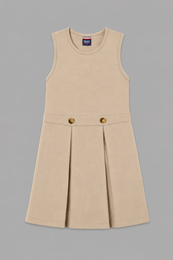 Premium Wear Girls' Front-Button Pleated School Uniform Jumper – Khaki & Navy Blue